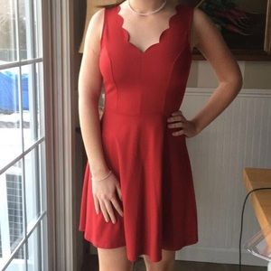 AQUA scalloped red skater dress